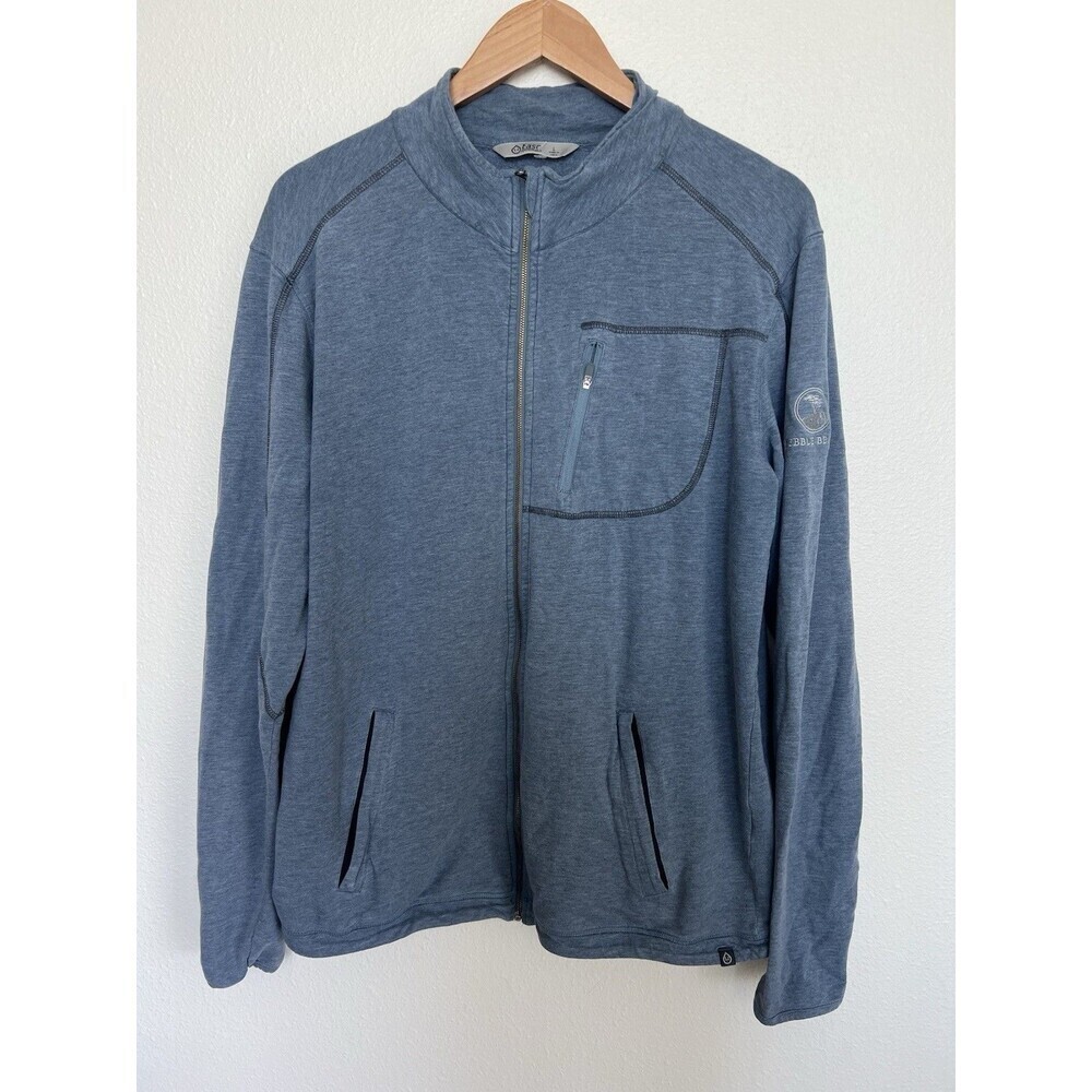 Tasc Jacket Blue Full Zip Pockets Golf Performance Bamboo Pebble Beach Logo L